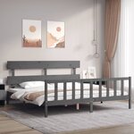 vidaXL Cadre de lit avec tête de lit gris 200x200 cm bois massif