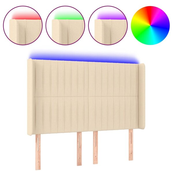 vidaXL Tête de lit à LED Crème 147x16x118/128 cm Tissu