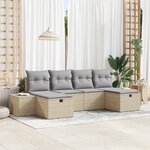 vidaXL Ensemble de canapé de jardin 6 pièces avec coussins Beige en Rotin