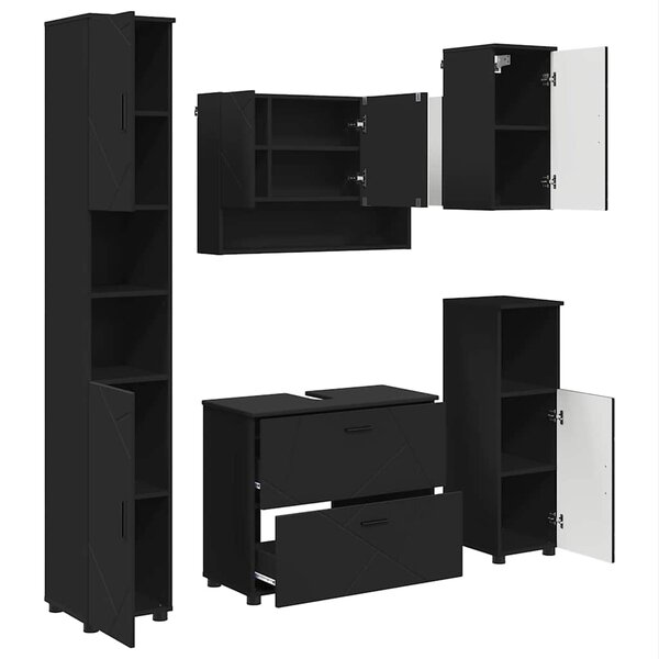 vidaXL Ensemble de mobilier de salle de bain avec tiroir 5 Pièces Noir