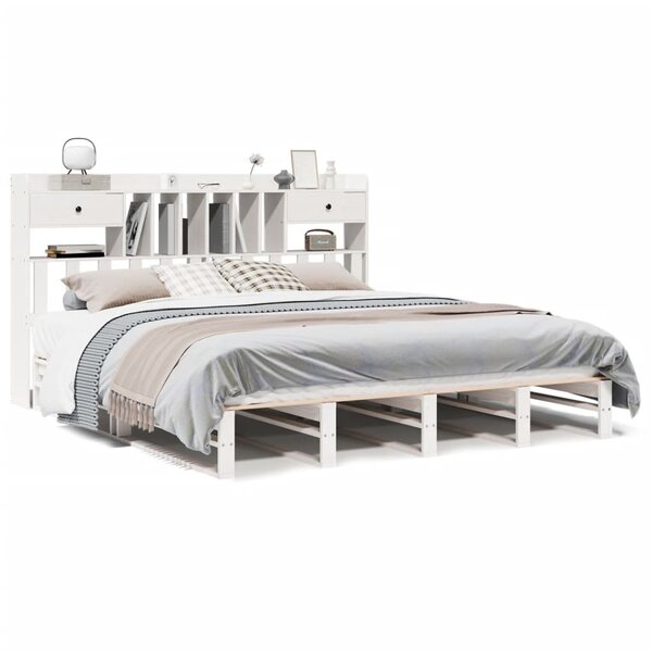 vidaXL Lit bibliothèque sans matelas blanc 180x200 cm bois pin massif