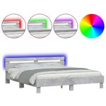vidaXL Cadre de lit avec LED sans matelas gris béton 160x200 cm