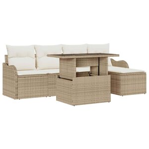 vidaXL Ensemble de canapé de jardin 6 Pièces Beige Poly rotin