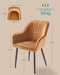 Chaise de salle à manger fauteuil siège rembourrée avec accoudoirs largeur d’assise 49 cm pieds en métal revêtement en velours charge 110 kg pour salon chambre marron 12_0004908