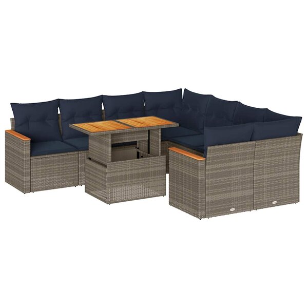 vidaXL Salon de jardin 9 Pièces avec coussins gris résine tressée