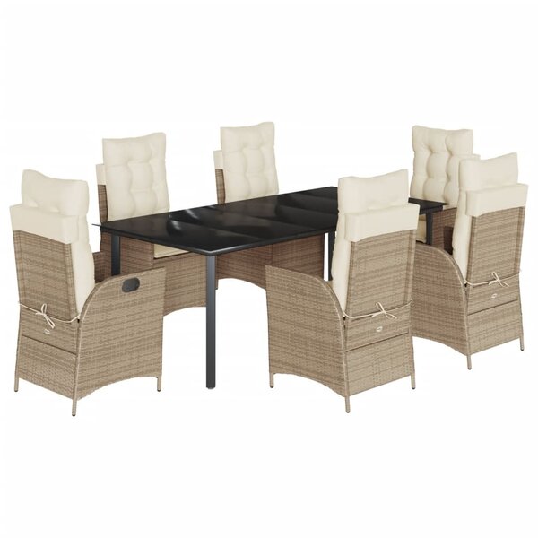 vidaXL Ensemble à manger de jardin et coussins 7 Pièces beige poly rotin