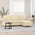 vidaXL Canapé à 3 places avec repose-pieds Crème 180 cm Tissu