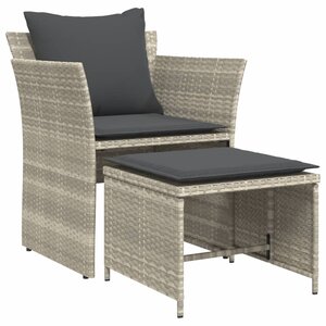 vidaXL Chaise de jardin avec tabouret gris clair résine tressée