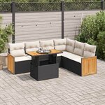 vidaXL Salon de jardin avec coussins 7 Pièces noir résine tressée acacia