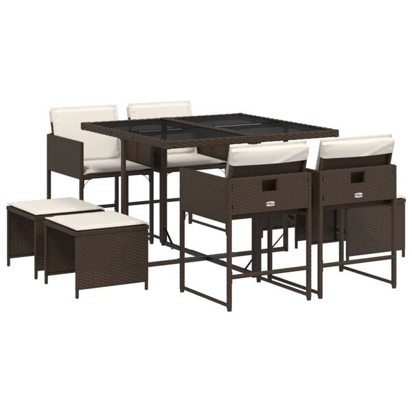 vidaXL Ensemble à manger de jardin et coussins 9 Pièces marron poly rotin