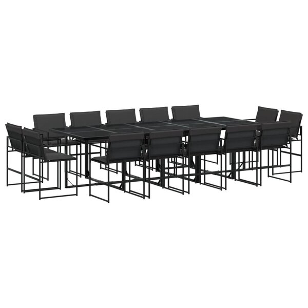 vidaXL Ensemble à manger de jardin avec coussins 15 Pièces noir textilène
