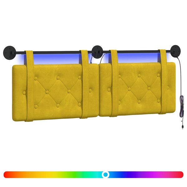 vidaXL Tête de lit suspendue Avec lumière LED Jaune Velours