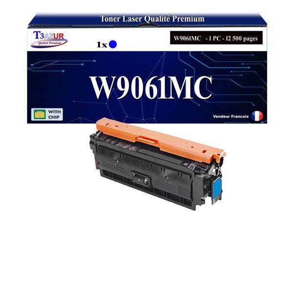 T3AZUR -Toner compatible avec HP W9061MC pour HP Color LaserJet Managed E55040 E57540c E57540dn - Cyan