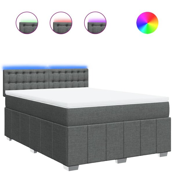 vidaXL Sommier à lattes de lit avec matelas Gris foncé 140x190cm Tissu