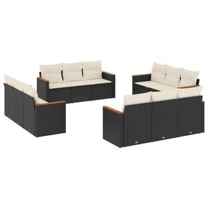 vidaXL Salon de jardin 12 Pièces avec coussins noir résine tressée