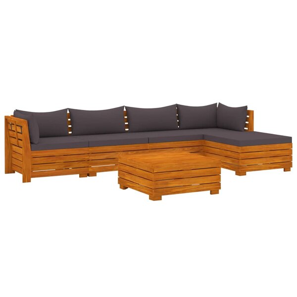 Salon de jardin meuble d'extérieur ensemble de mobilier 6 pièces avec coussins bois d'acacia solide 02_0016647