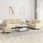 vidaXL Ensemble de canapés 3 Pièces avec coussins crème tissu