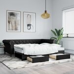 vidaXL Lit de jour avec gigogne et tiroirs sans matelas noir 90x200 cm