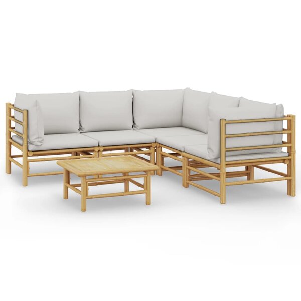 vidaXL Salon de jardin 6 Pièces avec coussins gris clair bambou