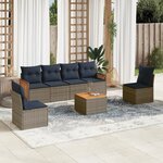 vidaXL Salon de jardin 7 Pièces avec coussins gris résine tressée