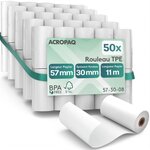 ACROPAQ 50 Rouleaux de Caisse 57x30x8mm- Thermique 11 4 m-Terminaux de paiement- 50 Bobines TPE- Sans BPA- Dimensions Universelles