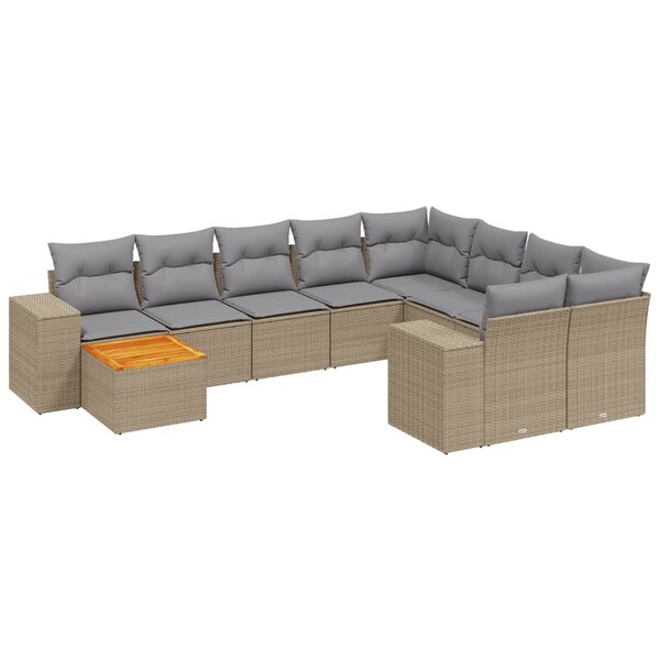 vidaXL Salon de jardin avec coussins 10 Pièces beige résine tressée