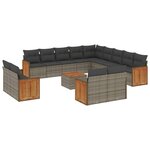 vidaXL Salon de jardin avec coussins 14 Pièces gris résine tressée