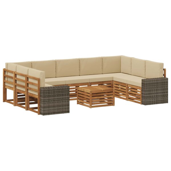 vidaXL Ensemble de canapés d'extérieur 10 pc Naturel et Beige