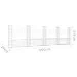 vidaXL Panier de gabion en forme de U avec 5 poteaux Fer 500x20x150 cm