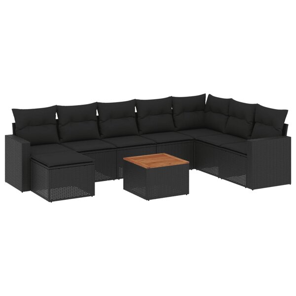 vidaXL Salon de jardin 9 Pièces avec coussins noir résine tressée