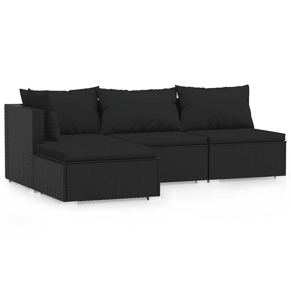 vidaXL Salon de jardin 4 Pièces avec coussins Noir Résine tressée