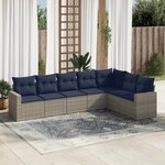 vidaXL Salon de jardin 7 Pièces avec coussins gris résine tressée