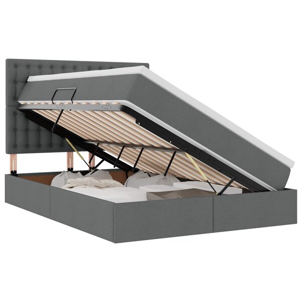 vidaXL Lit de rangement LED avec matelas Gris foncé 140 x 190 cm Tissu