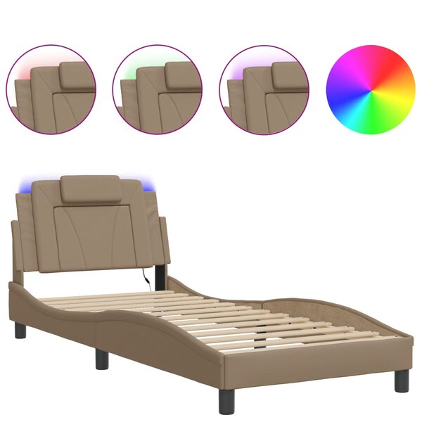 vidaXL Cadre de lit avec lumières LED cappuccino 80x200 cm similicuir