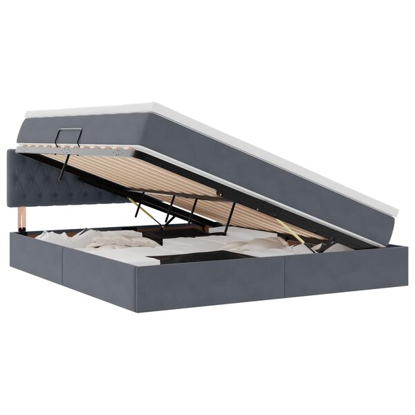 vidaXL Lit de rangement LED avec matelas Gris foncé 160 x 200 cm
