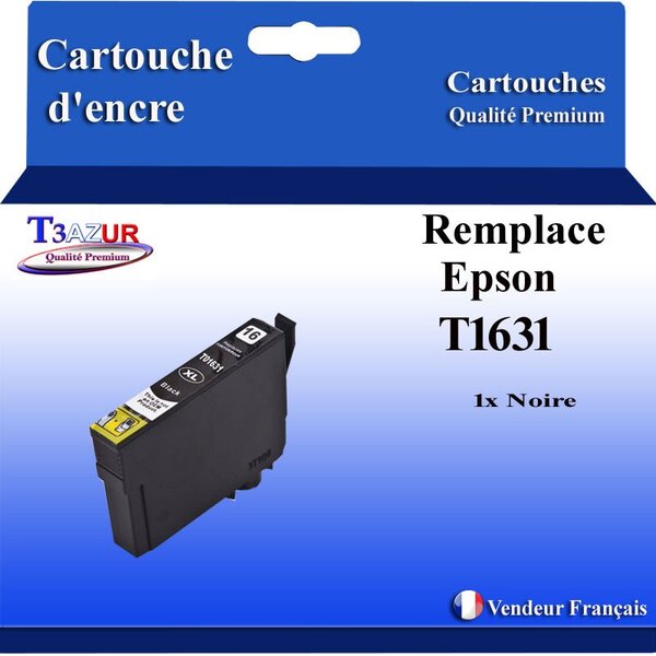 T3AZUR- Cartouche Compatible pour Epson T1631 T1621 T16XL Noire