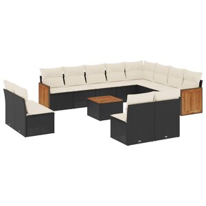 vidaXL Salon de jardin avec coussins 13 Pièces noir résine tressée