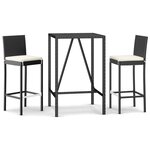 vidaXL Ensemble de bar de jardin 3 Pièces avec coussins noir poly rotin