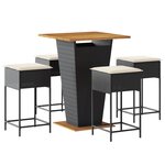 vidaXL Ensemble de bar de jardin 5 Pièces avec coussins noir poly rotin