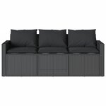 vidaXL Canapé de jardin avec coussins 3 places noir résine tressée