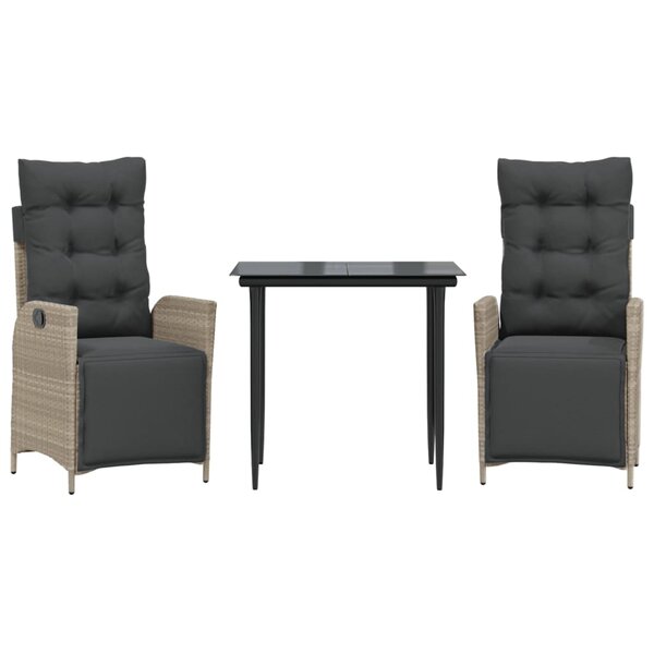 vidaXL Ensemble à manger de jardin 3Pièces coussins gris clair poly rotin