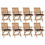 vidaXL Chaises pliables de jardin avec coussins lot de 8 Teck solide