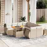 vidaXL Salon de jardin avec coussins 9 Pièces beige résine tressée