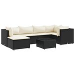 vidaXL Salon de jardin 7 Pièces avec coussins Noir Résine tressée