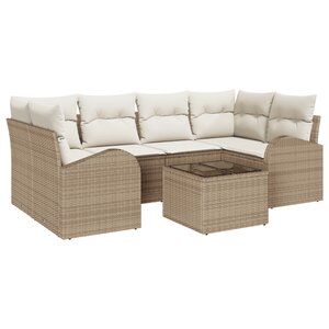 Ensemble de sofa de jardin 7 pièces avec coussins beige poly rattan