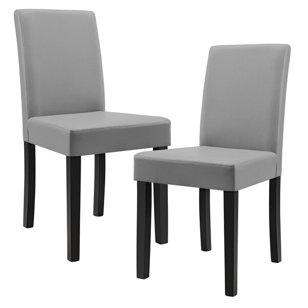 Lot de 2 chaises de salle à manger rembourrées avec pieds en bois massif housse en synthétique 90 cm gris et noir 03_0002360