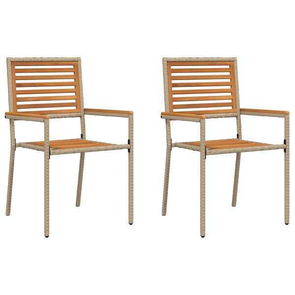 Chaises de jardin empilables vidaXL avec coussins (2 Pièces) - Beige en poly rattan