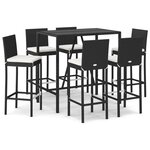 vidaXL Ensemble de bar de jardin 7 Pièces avec coussins noir poly rotin