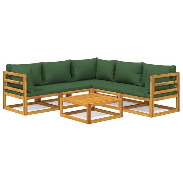 vidaXL Salon de jardin 6 Pièces avec coussins vert bois massif
