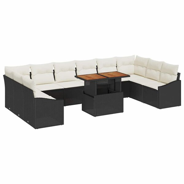 vidaXL Ensemble de salle à manger pour jardin 11 Pièces Noir et Crème